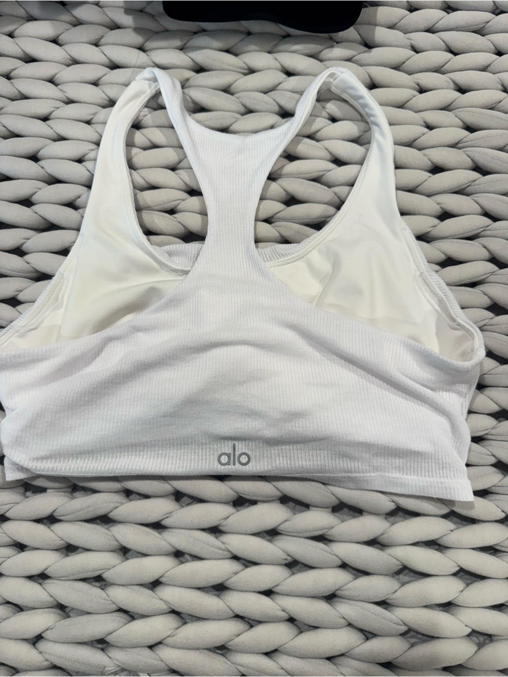 ALO Yoga White Ribbed Racerback Sports Bra